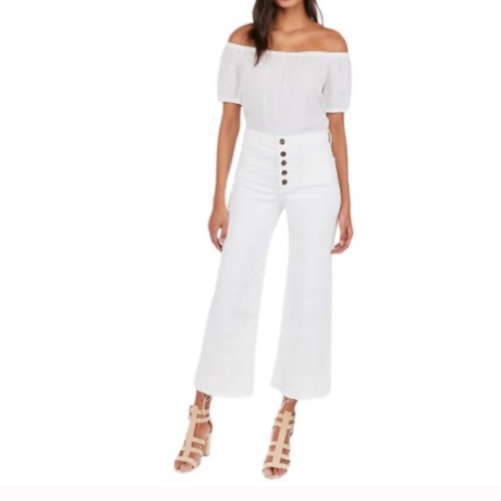 Express wide leg high waist cropped white denim size 00